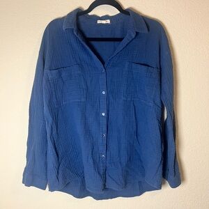 Eileen Fisher Women’s Cotton Blue Casual Button Down Shirt
